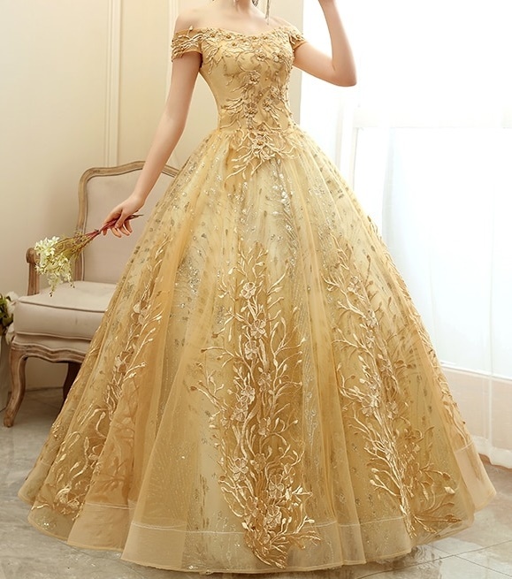 Debutante Vestido De Dama De 15 Anos Vestido Dourado Vestido De