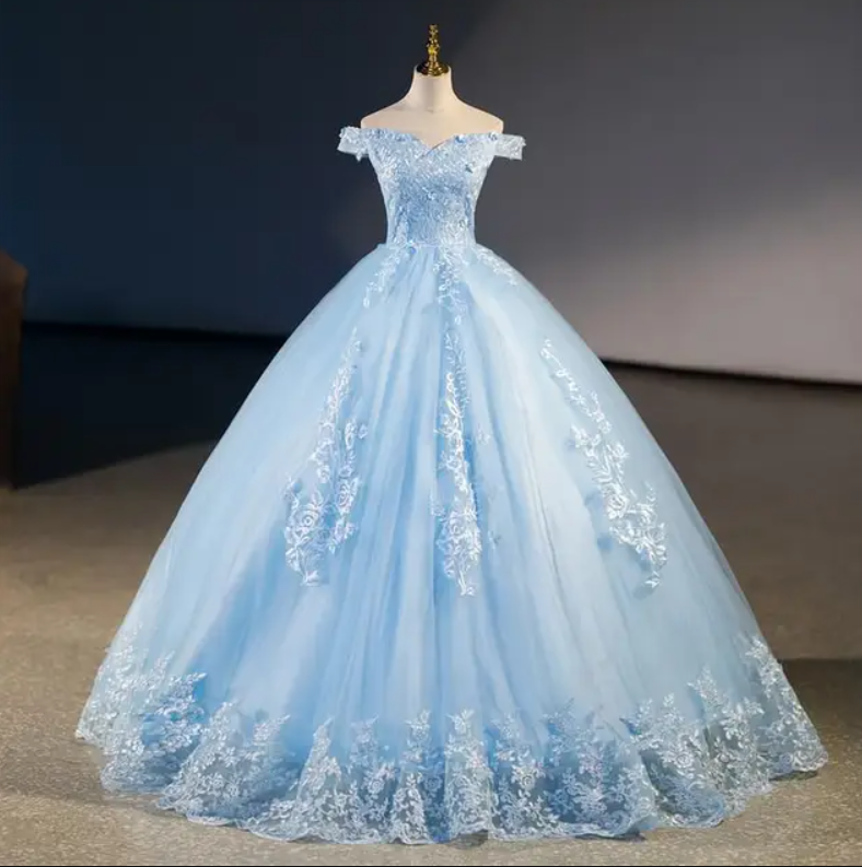 Rodado Vestido De Noiva Cheio De Brilho Vestido Azul Celeste Renda