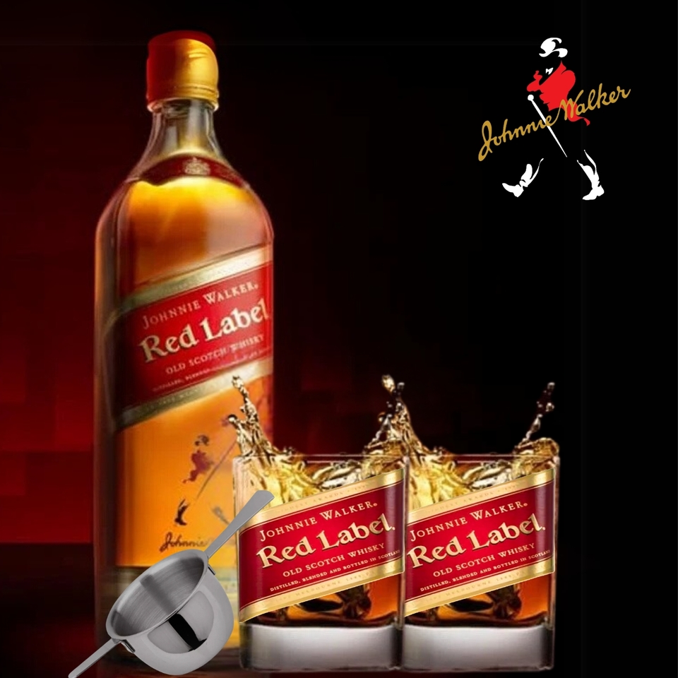 Kit Johnnie Walker Red Label 750ml. Caixa Madeira - Roberta