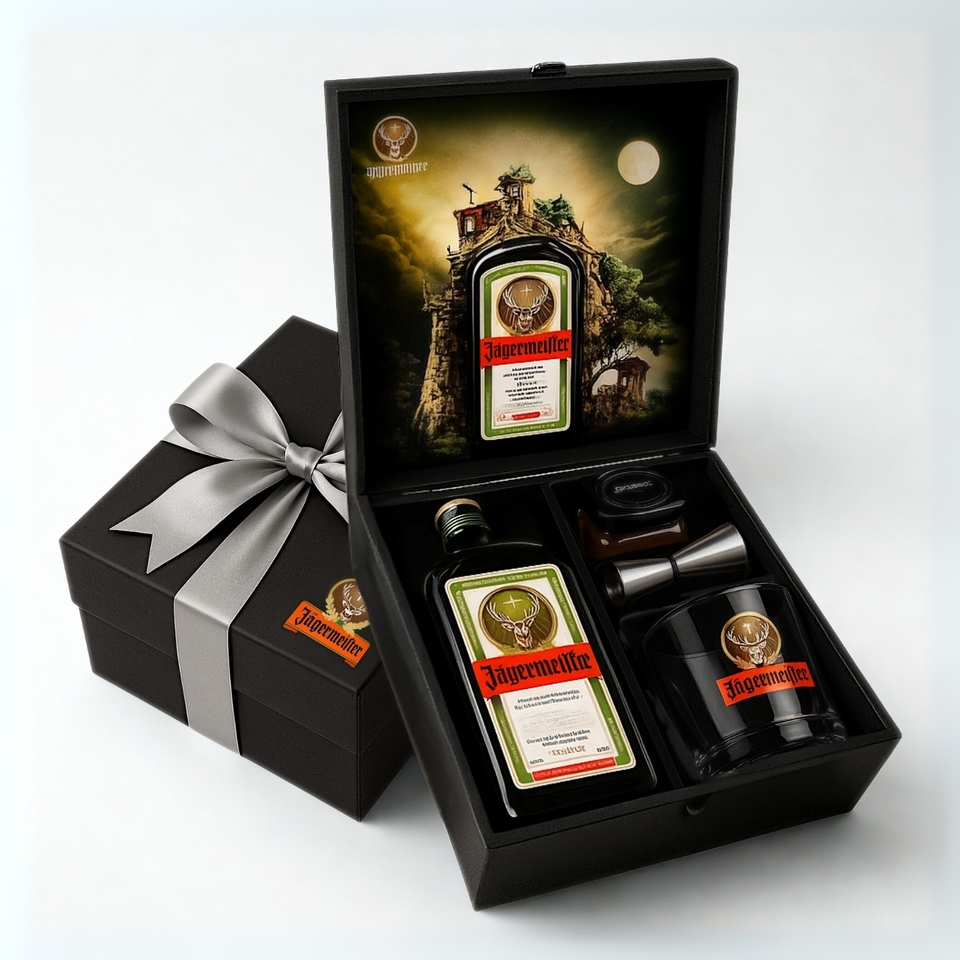 Kit Licor Aperitivo Jagermeister 700ml. Caixa Madeira - Roberta