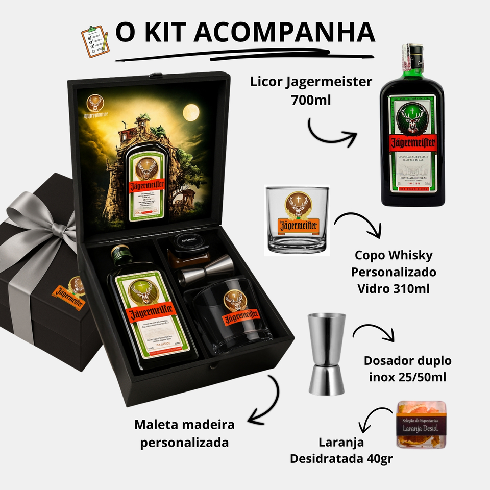 Kit Jagermeister 700ml + Copo + Dosador + Laranja - Roberta