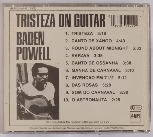 CD BADEN POWELL 1975 Tristeza On Guitar - Antiguidades CASA DO VELHO
